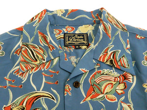 Studio D'artisan Men's Hawaiian Shirt Angelfish Rayon Short Sleeve Aloha shirt SP-050 Blue