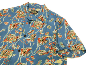 Studio D'artisan Men's Hawaiian Shirt Angelfish Rayon Short Sleeve Aloha shirt SP-050 Blue