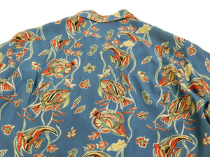 Blue Short Sleeved Hawaiian Shirt with Multicoloured Tropical Fish Graphic  - L/XL