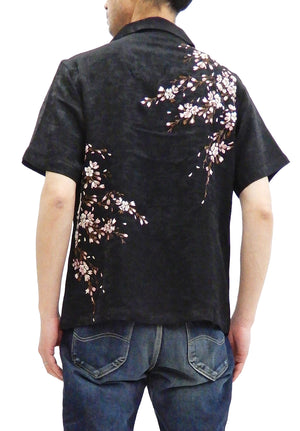 Hanatabi Gakudan Men's S/S Jacquard Shirt with Japanese Art Embroidery SS-001 Black
