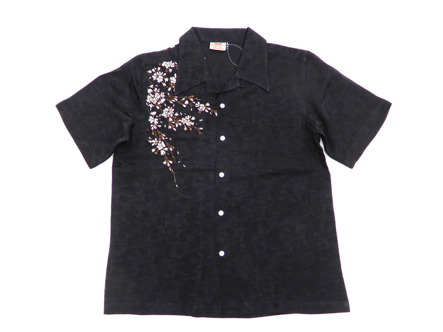 Hanatabi Gakudan Men's S/S Jacquard Shirt with Japanese Art Embroidery SS-001 Black