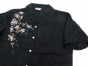 Hanatabi Gakudan Men's S/S Jacquard Shirt with Japanese Art Embroidery SS-001 Black