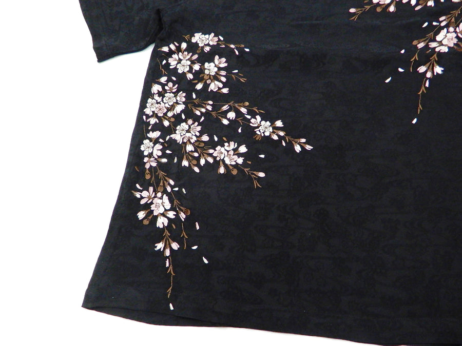Hanatabi Gakudan Men's S/S Jacquard Shirt with Japanese Art Embroidery SS-001 Black