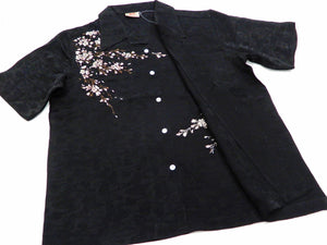 Hanatabi Gakudan Men's S/S Jacquard Shirt with Japanese Art Embroidery SS-001 Black