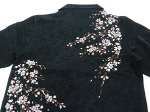 Hanatabi Gakudan Men's S/S Jacquard Shirt with Japanese Art Embroidery SS-001 Black