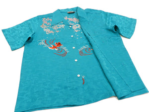 Hanatabi Gakudan Men's S/S Jacquard Shirt with Japanese Art Embroidery SS-002 Blue-green