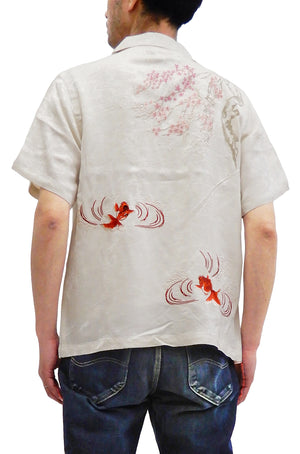 Hanatabi Gakudan Men's S/S Jacquard Shirt with Japanese Art Embroidery SS-002 Off-white