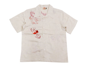 Hanatabi Gakudan Men's S/S Jacquard Shirt with Japanese Art Embroidery SS-002 Off-white