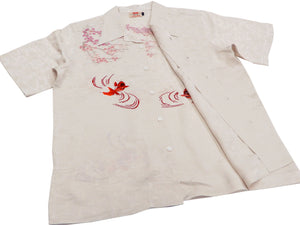 Hanatabi Gakudan Men's S/S Jacquard Shirt with Japanese Art Embroidery SS-002 Off-white