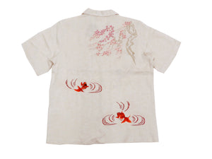Hanatabi Gakudan Men's S/S Jacquard Shirt with Japanese Art Embroidery SS-002 Off-white