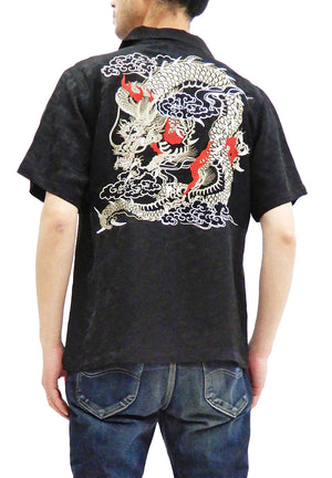 Hanatabi Gakudan Men's S/S Jacquard Shirt with Japanese Art Embroidery SS-003 Black