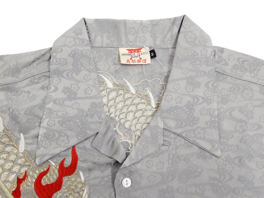 Hanatabi Gakudan Men's S/S Jacquard Shirt with Japanese Art Embroidery SS-003 Gray