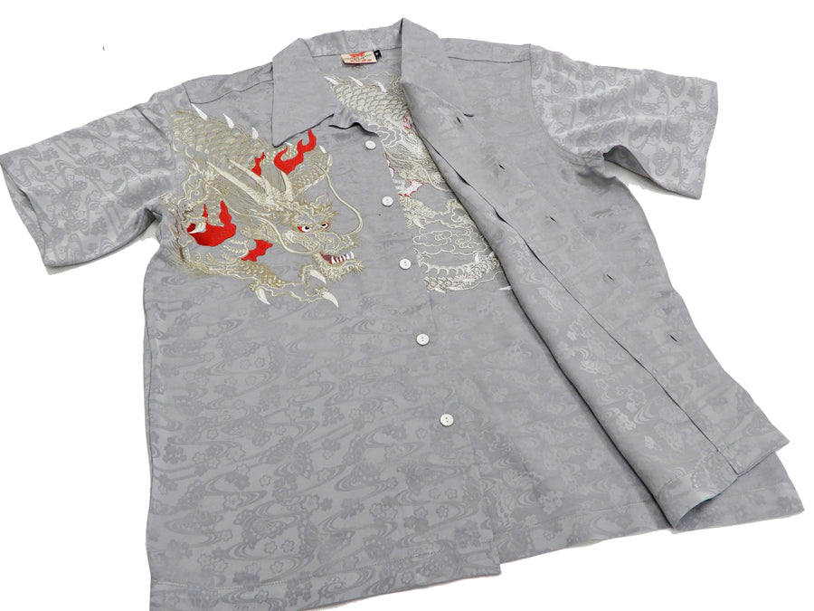 Hanatabi Gakudan Men's S/S Jacquard Shirt with Japanese Art Embroidery SS-003 Gray