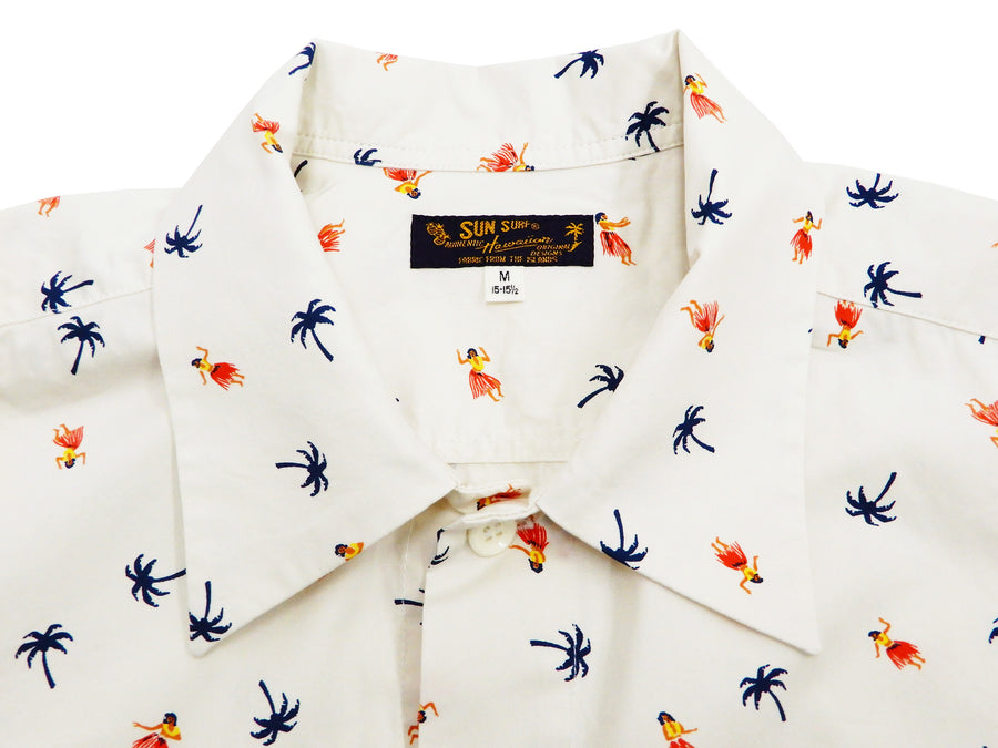 Sun Surf Shirt Men's Short Sleeve Hula Girl Palm Tree All-over Print SS38406 Off-White