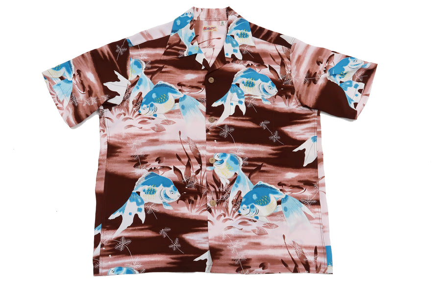 Sun Surf Hawaiian Shirt Kilohana Goldfish Men's Short Sleeve Rayon Crepe Aloha Shirt SS38802 138 Brown
