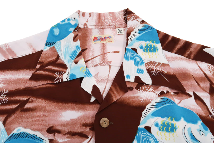 Sun Surf Hawaiian Shirt Kilohana Goldfish Men's Short Sleeve Rayon 