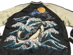 Hanatabi Gakudan Men's Japanese Souvenir Jacket Japanese Whale Art Sukajan Script SSJ-015