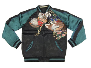 Hanatabi Gakudan Men's Japanese Souvenir Jacket Rooster and Hen Japanese Art Sukajan Script SSJ-018