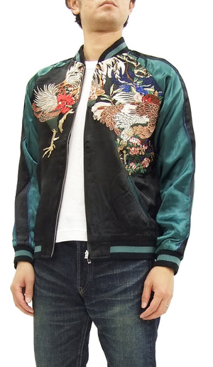 Hanatabi Gakudan Men's Japanese Souvenir Jacket Rooster and Hen Japanese Art Sukajan Script SSJ-018