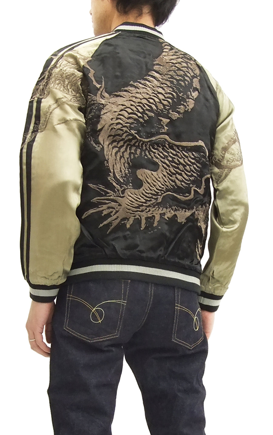 Hanatabi Gakudan Men's Japanese Souvenir Jacket Dragon Japanese Art Sukajan Script SSJ-019