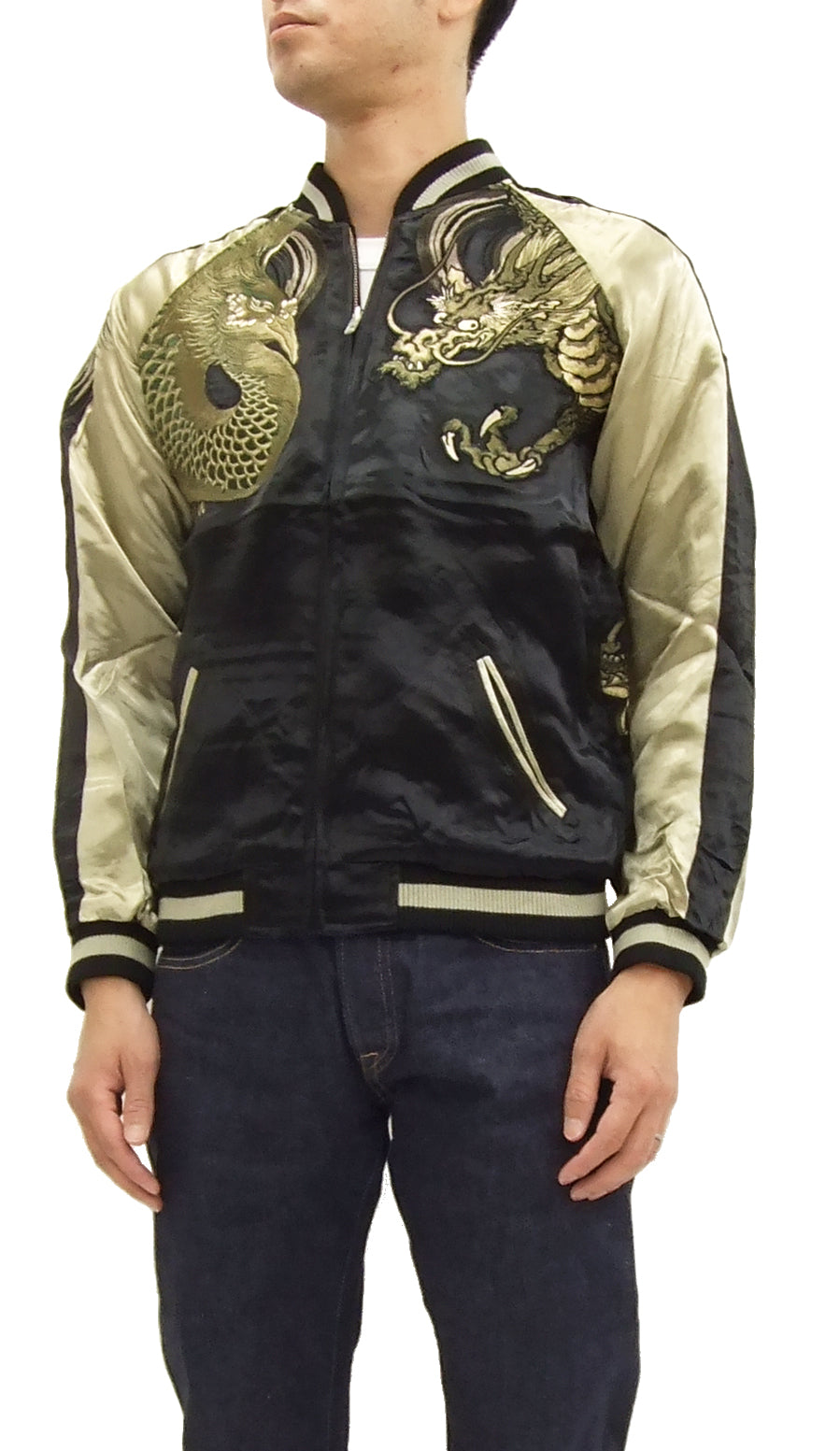 Men's Black Sukajan Jacket – Japanese Embroidery Phoenix Bird Design, Unisex Fit