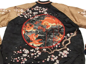 Hanatabi Gakudan Men's Japanese Souvenir Jacket Japanese Goldfish Sukajan Script SSJ-501