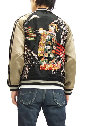 Hanatabi Gakudan Men's Japanese Souvenir Jacket Japanese Geisha Oiran Sukajan Script SSJ-505