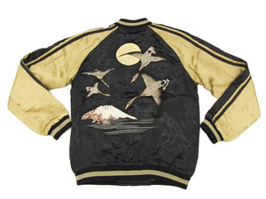 Hanatabi Gakudan Men's Japanese Souvenir Jacket Japanese Wild Geese and Full Moon Sukajan Script SSJ-506