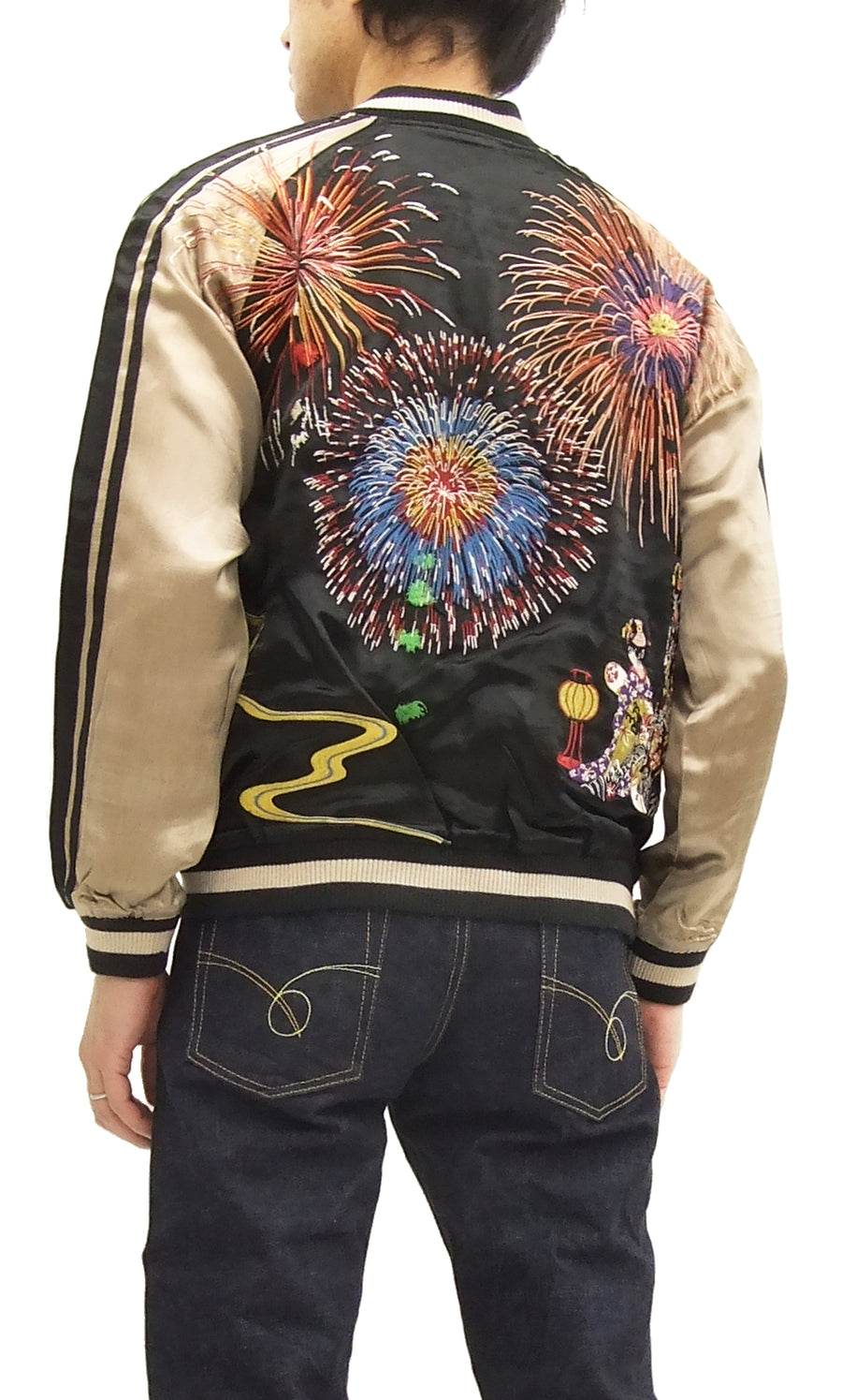 Hanatabi Gakudan Men's Japanese Souvenir Jacket Japanese Fireworks Sukajan Script SSJ-508