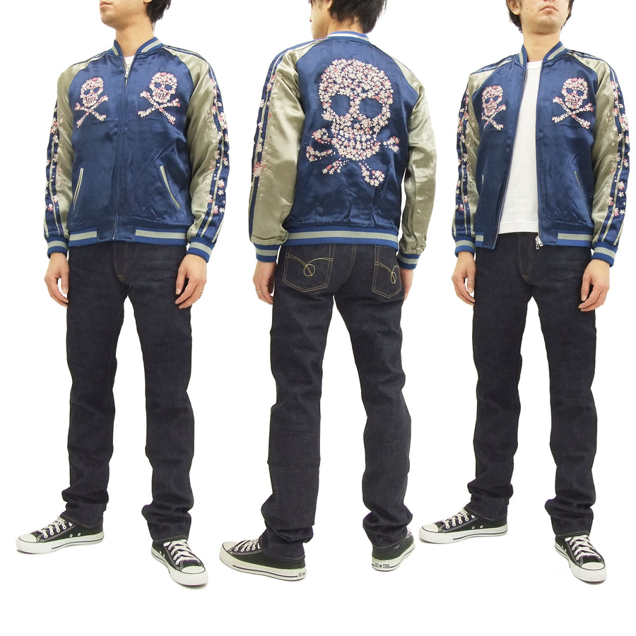 Hanatabi Gakudan Men's Japanese Souvenir Jacket Cherry Blossoms Skull Sukajan Script SSJ-509