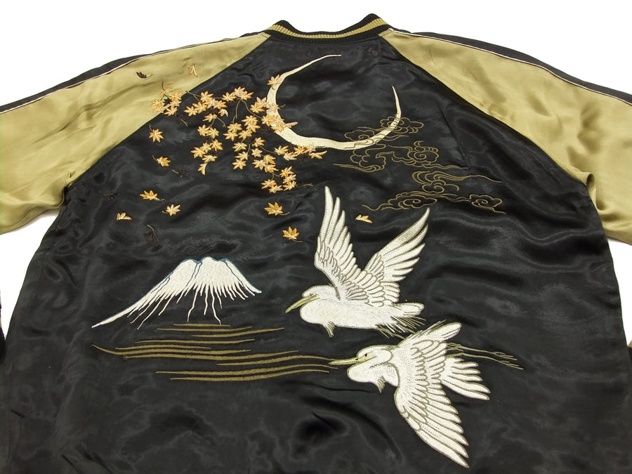Hanatabi Gakudan Men's Japanese Souvenir Jacket Autumn Leaves and Heron Sukajan Script SSJ-512