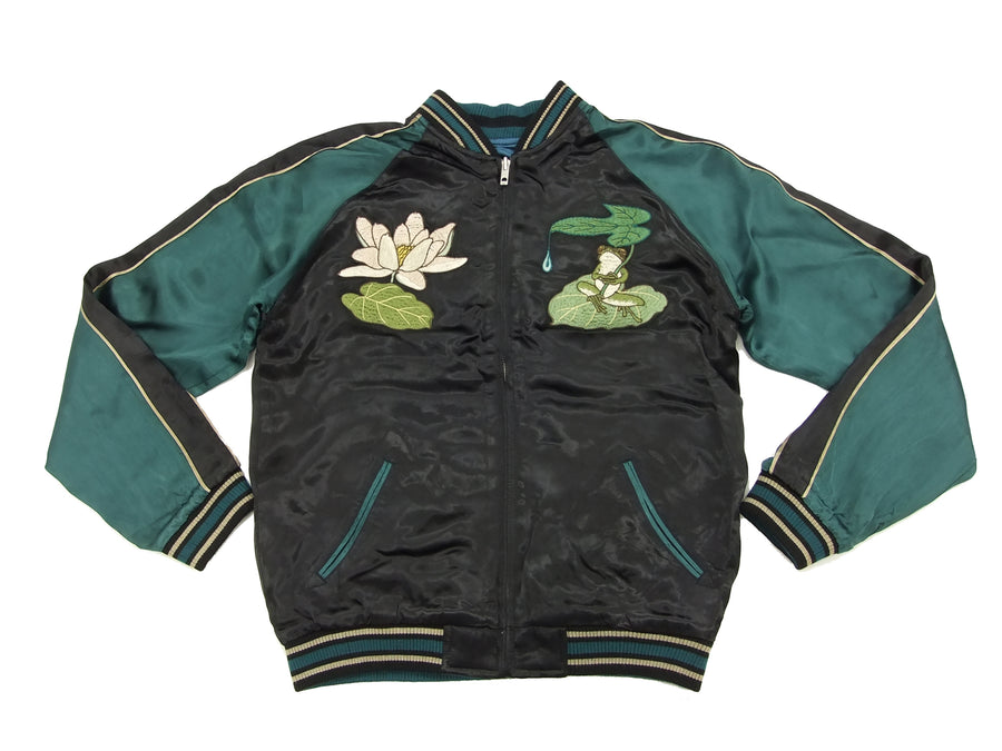 Hanatabi Gakudan Men's Japanese Souvenir Jacket Frog with Lotus Leaf Sukajan Script SSJ-513