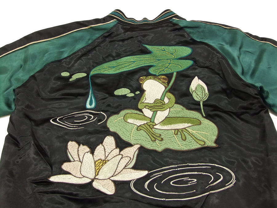 Hanatabi Gakudan Men's Japanese Souvenir Jacket Frog with Lotus Leaf Sukajan Script SSJ-513