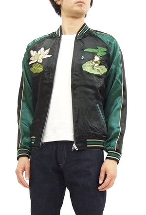 Hanatabi Gakudan Men's Japanese Souvenir Jacket Frog with Lotus Leaf Sukajan Script SSJ-513