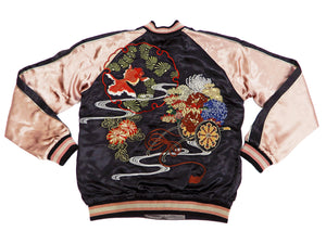 Hanatabi Gakudan Men's Japanese Souvenir Jacket Japanese Goldfish Art Sukajan Script SSJ-517
