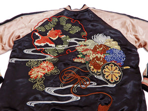 Hanatabi Gakudan Men's Japanese Souvenir Jacket Japanese Goldfish Art Sukajan Script SSJ-517