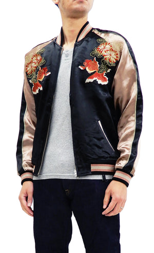 Hanatabi Gakudan Men's Japanese Souvenir Jacket Japanese Goldfish Art Sukajan Script SSJ-517