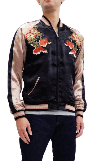 Hanatabi Gakudan Men's Japanese Souvenir Jacket Japanese Goldfish Art Sukajan Script SSJ-517