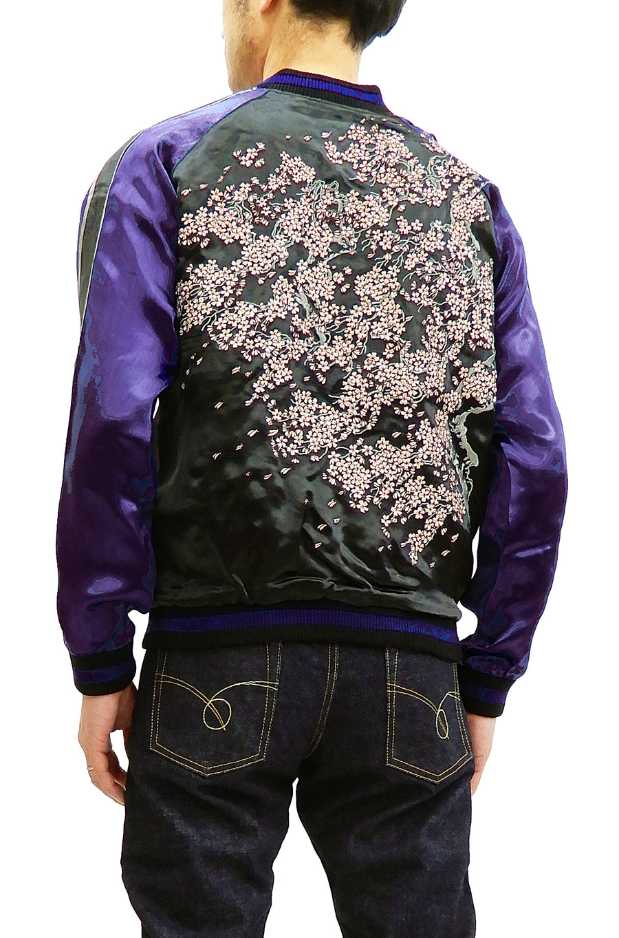 Hanatabi Gakudan Men's Japanese Souvenir Jacket Japanese Cherry Blossom Sukajan Script SSJ-521