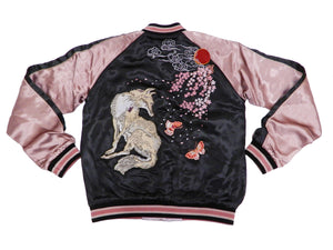 Hanatabi Gakudan Men's Japanese Souvenir Jacket Japanese Fox Art Sukajan Script SSJ-522