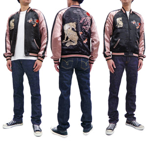 Hanatabi Gakudan Men's Japanese Souvenir Jacket Japanese Fox Art Sukajan Script SSJ-522
