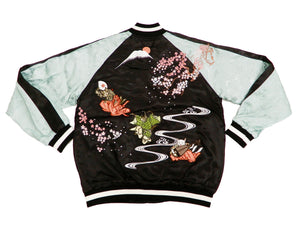 Hanatabi Gakudan Men's Japanese Souvenir Jacket Japanese Cat Art Sukajan SSJ-703