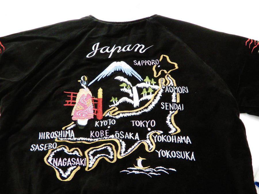 Hanatabi Gakudan Men's Velvet Japanese Souvenir Jacket Japan Map Sukajan Script SVJ-001