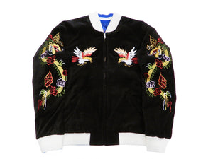 Hanatabi Gakudan Men's Velvet Japanese Souvenir Jacket Japan Map Sukajan Script SVJ-001