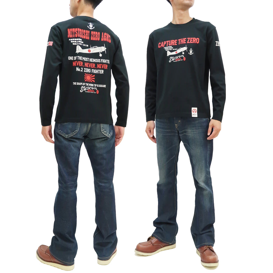 Suikyo T-Shirt Men's Japanese Fighter Aircraft Graphic Long Sleeve Tee SYLT-189 Black
