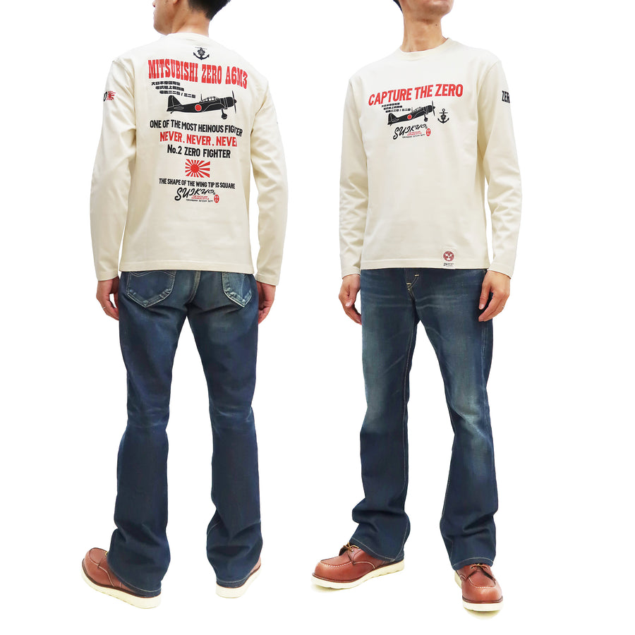 Suikyo T-Shirt Men's Japanese Fighter Aircraft Graphic Long Sleeve Tee SYLT-189 Off-White