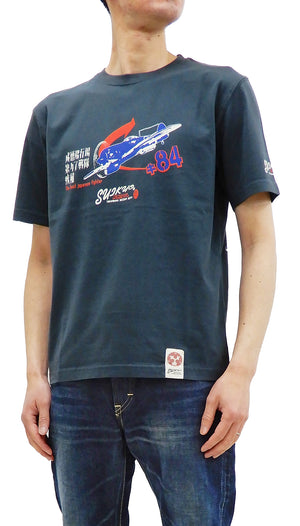 Suikyo T-Shirt Men's Japanese Military Fighter Graphic Short Sleeve Tee SYT-197 Faded-Navy-Blue