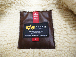 Alpha Industries B-3 Faux Leather Bomber Jacket Men's B3 Military Sherpa Jacket TA1548 TA1548-012 Vintage-Brown/beige