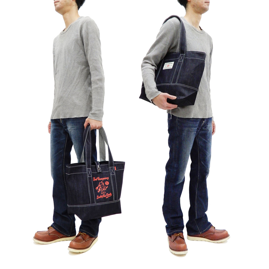 Tedman Denim Tote Bag Men's Casual Lucky Devil Graphic Jean Handbag TDBG-1100 Indigo x Red