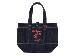 Tedman Denim Tote Bag Men's Casual Lucky Devil Graphic Jean Handbag TDBG-1100 Indigo x Red